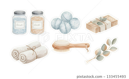 藍色水療用品插圖集 藍色水療用品插圖集 133455493