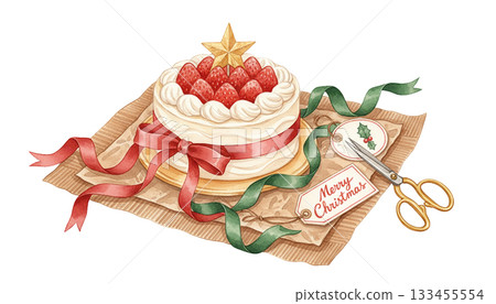 聖誕蛋糕禮物包裝水彩插圖 聖誕蛋糕禮物包裝水彩插圖 133455554