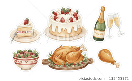 北歐風格聖誕盛宴套裝水彩插畫貼紙 北歐風格聖誕盛宴套裝水彩插畫貼紙 133455571