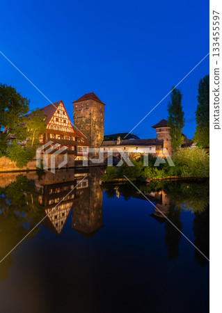 Historic Old Town at Night. Nuremberg, Franconia, Germany. Vertical Video 133455597