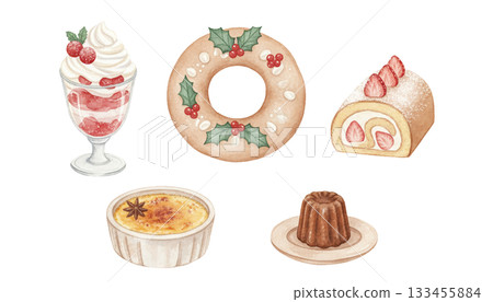 Scandinavian style Christmas sweets watercolor sticker collection 133455884