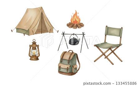Camping essentials illustration set Camping essentials illustration set 133455886