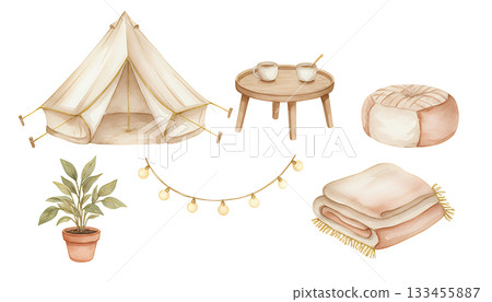 Glamping interior item illustration set Glamping interior item illustration set 133455887