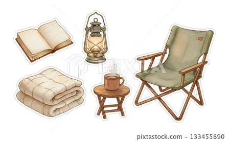 波希米亞閱讀與放鬆露營插畫集 133455890