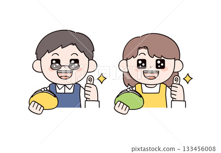 插圖描繪了一男一女，代表家庭主婦或家庭主婦，他們手裡拿著錢包。 133456008
