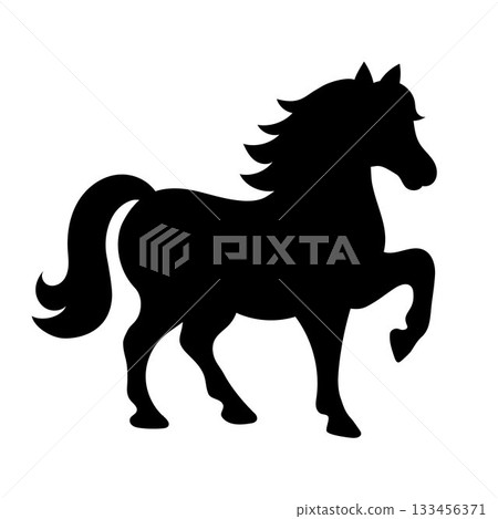 Horse black silhouette isolated vector illustration. Simple drawing of prancing horse for creative design projects. 2026 animal symbol Horse black silhouette isolated vector illustration. Simple drawing of prancing horse for creative design projects. 2026 animal symbol 133456371