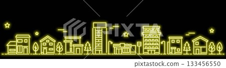 簡約霓虹城市景觀橫幅，黃色 133456550