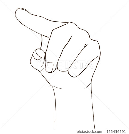 Line drawing of a pointing hand seen from the front 133456591
