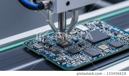 Close-up of smartphone SMT (surface mount) line 133456819