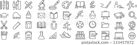 關於學習用品的向量單色線條圖示集 133457072