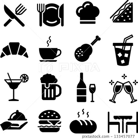 Vector food silhouette icon set Vector food silhouette icon set 133457077