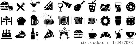Vector food silhouette icon set Vector food silhouette icon set 133457078