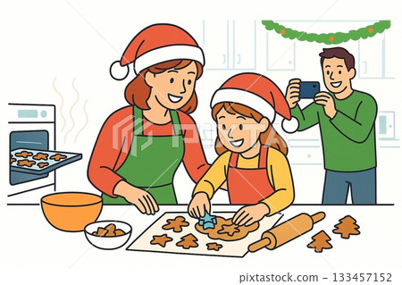 Mother and daughter making Christmas cookies 133457152