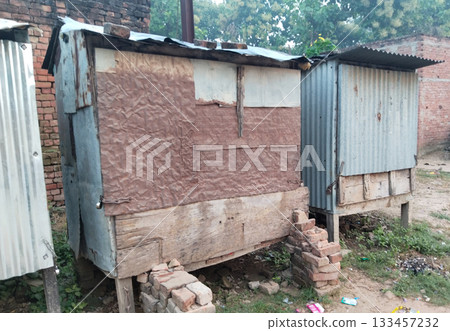 Closed Roadside shops or indian kiosk shop called gumti, gomti, small shop 133457232