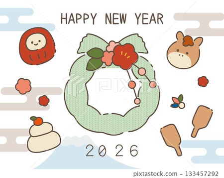 可愛輕鬆的線條畫新年素材組 2026 133457292