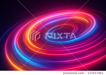 AI generated vibrant neon swirling energy forming a spiral vortex shape with glowing motion and cosmic futuristic atmosphere suitable for digital art and creative design 133457861
