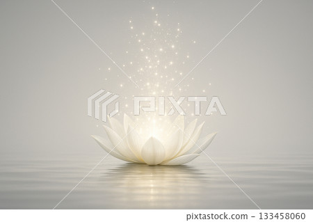 AI generated white lotus on calm water glowing with soft golden light expressing purity serenity and inner awakening in a peaceful spiritual atmosphere 133458060