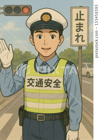 Police officers guiding traffic safety 133458393