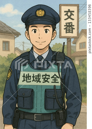 Police officer on duty at a police box 133458396