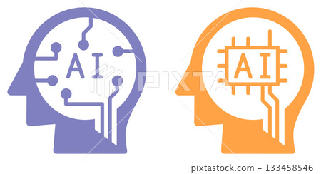 一個圖示的插圖，該圖示利用人工智慧代替人類快速處理和計算事物。 133458546