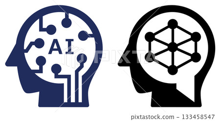 一個圖示的插圖，該圖示利用人工智慧代替人類快速處理和計算事物。 133458547
