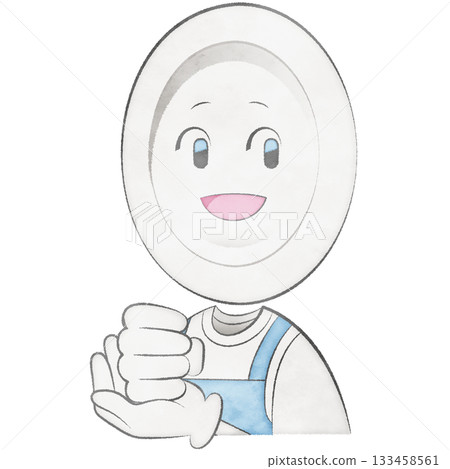 Plate character wearing an apron (clapping hands, smiling) 133458561