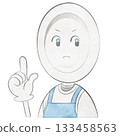 Plate character wearing an apron (pointing/warning) 133458563