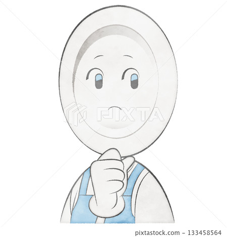 Plate character wearing an apron (hand on chin, thinking) 133458564