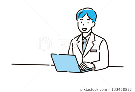 White coat, male, computer 133458852