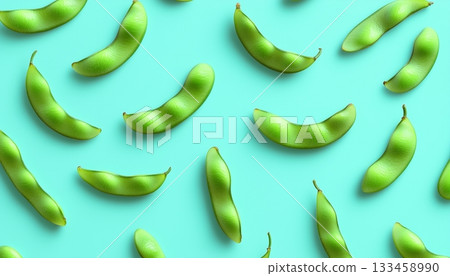 Edamame legume beans seamless pattern on green solid background 133458990
