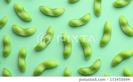 Edamame legume beans seamless pattern on green solid background Edamame legume beans seamless pattern on green solid background 133458994