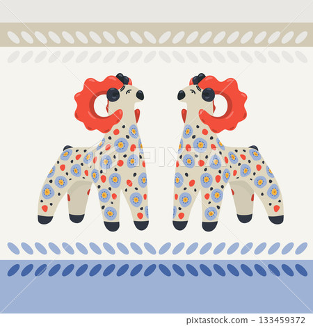 Two goats stand opposite each other. Dymkovsky toy 133459372