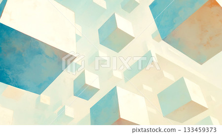 Abstract design illustration background with floating cubes in pale pastel colors 133459373