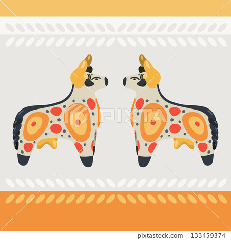 Two cows stand opposite each other. Dymkovsky toy 133459374