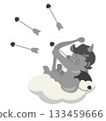 An illustration of a devil-hearted Cupid playing tricks with a bow and arrow 133459666