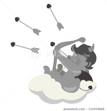 An illustration of a devil-hearted Cupid playing tricks with a bow and arrow 133459666