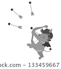 Illustration of a devil-hearted cupid mischievously firing an arrow 133459667
