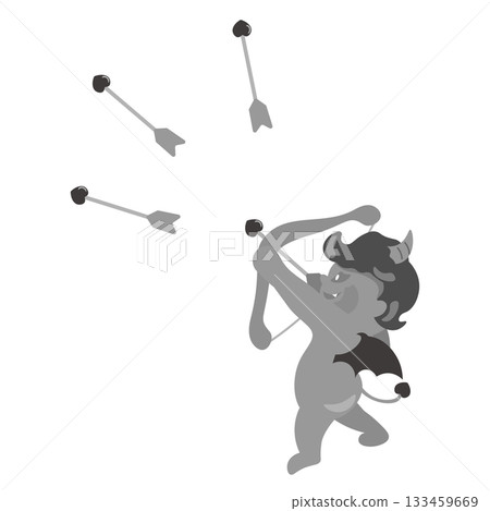 An illustration of a devil-hearted Cupid mischievously firing an arrow into the heavens 133459669