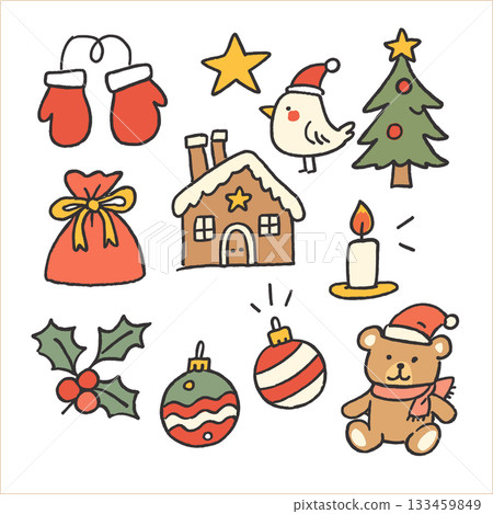 Christmas mitten star bird tree gift bag gingerbread house candle holly ornament bear 133459849