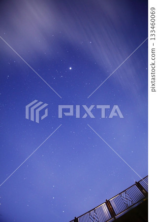 A starry sky with Leonid meteor shower shooting stars reflected on the fence along the Kano River 133460069