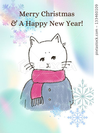 可愛的貓咪慶祝聖誕節的手繪插圖 133460109