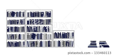 書架插圖，上面擺放著各種書籍，留有空白區域。 133460113