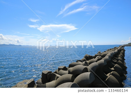 平戶生月島的海景被四腳動物牆擋住 133460134