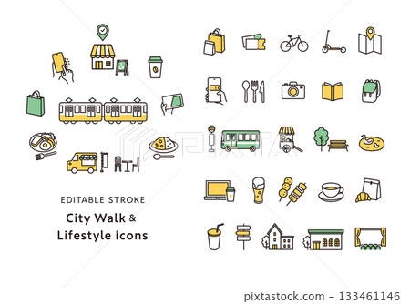 City walking and outing related icon set (color) City walking and outing related icon set (color) 133461146