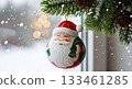 Santa Christmas ornament on tree, festive holiday magic, joyful childhood dream, winter wonder 133461285