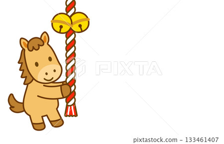 一幅可愛的插圖,描繪了一匹馬敲響神社的鐘(元旦,生肖,新年) 一幅可愛的插圖,描繪了一匹馬敲響神社的鐘(元旦,生肖,新年) 133461407