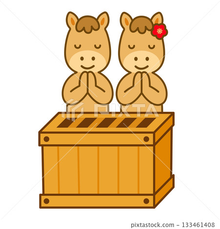 A cute illustration of a horse praying in front of a donation box (New Year's visit, zodiac, New Year's) A cute illustration of a horse praying in front of a donation box (New Year's visit, zodiac, New Year's) 133461408