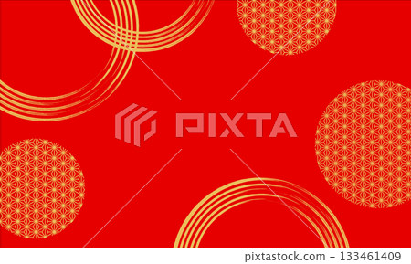一幅簡潔華麗的日式背景插畫，以紅色和金色為主色調，適合新年和其他慶祝活動。 133461409