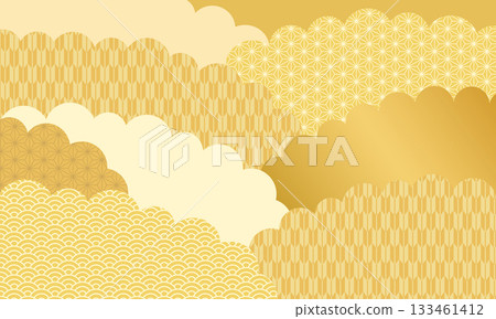 Beautiful Japanese-style background illustration with golden clouds 133461412