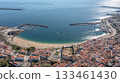 sines portugal. coastal scenic panorama, vivid aerial scene of tranquil beach area, highaltitude perspective showcasing serene sines cove with inviting waters 133461430